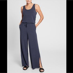 ATHLETA HEATHER NAVY UPF 50+ WIDE LEG PANTS COASTAL ROMPER JUMPSU…